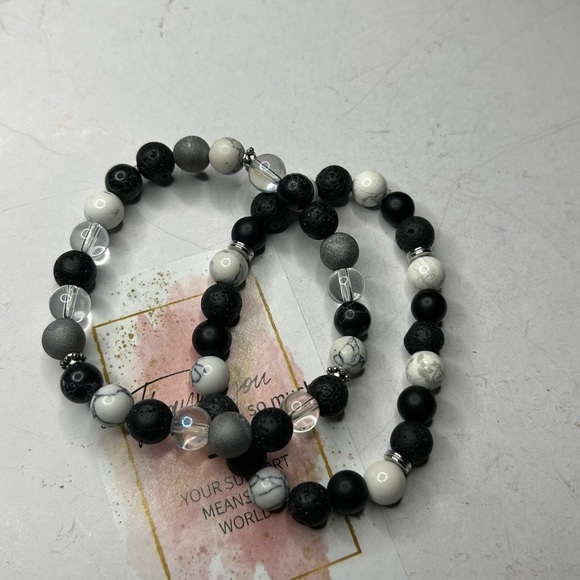 Black Lava Rock & Howlite Gemstone Bracelets - Picture 3 of 3